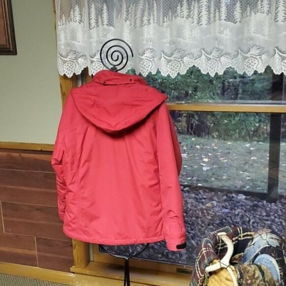 Lands' End Thermolite Hooded Long Sleeve Quilted Red Pocketed Winter Sz L Jacket - Picture 5 of 11